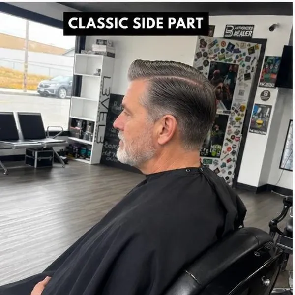 Classic side part haircut at Norcal Barbershop in Eureka, CA
