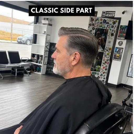 Classic side part haircut at Norcal Barbershop in Eureka, CA