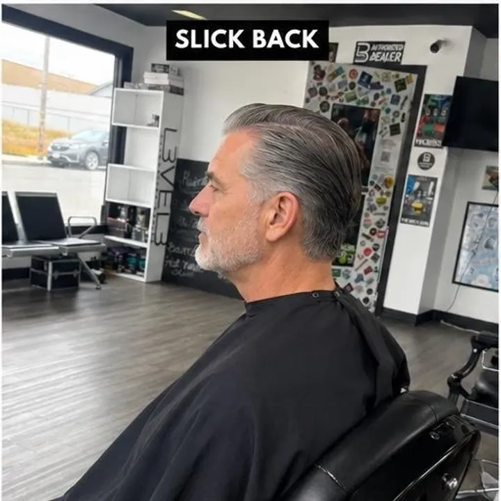 Slick back haircut at Norcal Barbershop in Eureka, CA