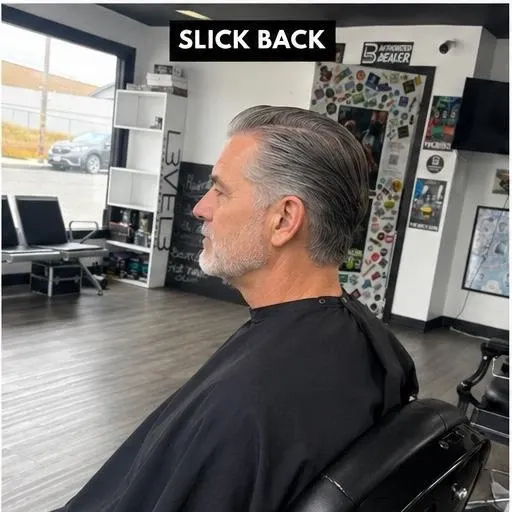 Slick back haircut at Norcal Barbershop in Eureka, CA
